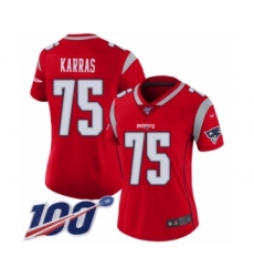 Women's New England Patriots #75 Ted Karras Limited Red Inverted Legend 100th Season Football Jersey