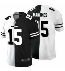 Men's Kansas City Chiefs #15 Patrick Mahomes Black White Limited Split Fashion Football Jersey