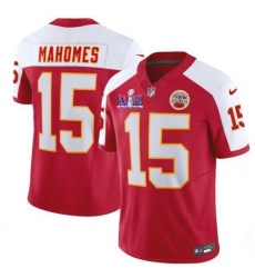Men's Kansas City Chiefs #15 Patrick Mahomes Red White 2024 F.U.S.E. Super Bowl LVIII Vapor Untouchable Limited Football Stitched Jersey