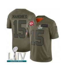 Youth Kansas City Chiefs #15 Patrick Mahomes Limited Olive 2019 Salute to Service Super Bowl LIV Bound Football Jersey