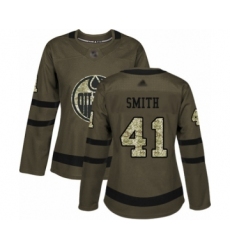 Women's Edmonton Oilers #41 Mike Smith Authentic Green Salute to Service Hockey Jersey