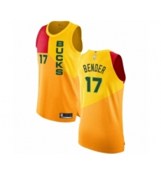 Men's Milwaukee Bucks #17 Dragan Bender Authentic Yellow Basketball Jersey - City Edition