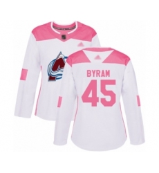 Women's Colorado Avalanche #45 Bowen Byram Authentic White Pink Fashion Hockey Jersey