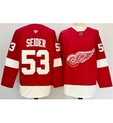 Men's Detroit Red Wings #53 Moritz Seider Red 2024-25 Home Stitched Jersey