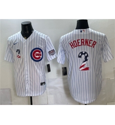Men's Chicago Cubs #2 Nico Hoerner White 2026 USA 250 Fourth of July Home Stadium Stitched Baseball Jersey