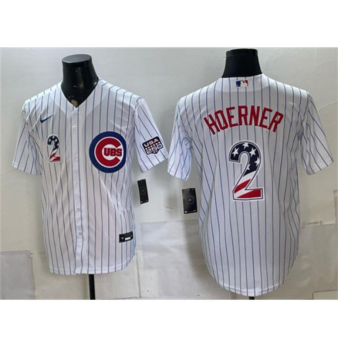 Men's Chicago Cubs #2 Nico Hoerner White 2026 USA 250 Fourth of July Home Stadium Stitched Baseball Jersey