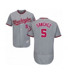 Men's Washington Nationals #5 Adrian Sanchez Grey Road Flex Base Authentic Collection Baseball Player Jersey
