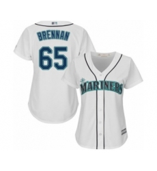 Women's Seattle Mariners #65 Brandon Brennan Authentic White Home Cool Base Baseball Player Jersey