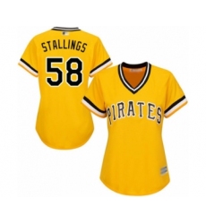 Women's Pittsburgh Pirates #58 Jacob Stallings Authentic Gold Alternate Cool Base Baseball Player Jersey