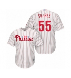 Youth Philadelphia Phillies #55 Ranger Suarez Authentic White Red Strip Home Cool Base Baseball Player Jersey