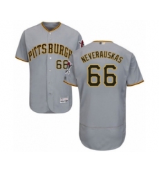 Men's Pittsburgh Pirates #66 Dovydas Neverauskas Grey Road Flex Base Authentic Collection Baseball Player Jersey