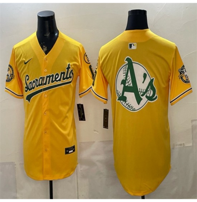 Men's Oakland Athletics Team Big Logo 2026 Yellow Alternate Sacramento Celebrating 125 Years Vapor Limited Stitched Baseball Jerseys