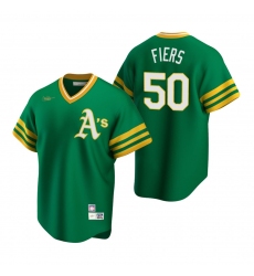 Men's Nike Oakland Athletics #50 Mike Fiers Kelly Green Cooperstown Collection Road Stitched Baseball Jersey