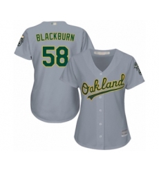 Women's Oakland Athletics #58 Paul Blackburn Authentic Grey Road Cool Base Baseball Player Jersey