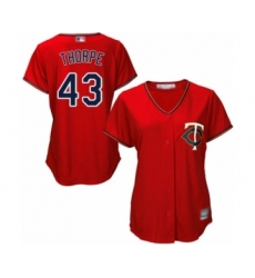 Women's Minnesota Twins #43 Lewis Thorpe Authentic Scarlet Alternate Cool Base Baseball Player Jersey