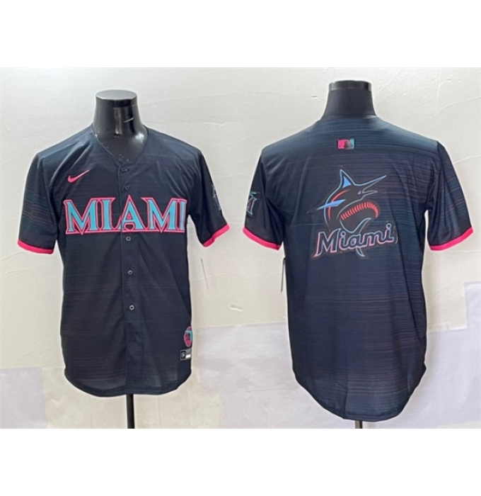 Men's Miami Marlins Team Big Logo Black 2025 City Connect Limited Stitched Baseball Jersey