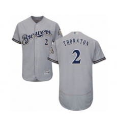 Men's Milwaukee Brewers #2 Trent Grisham Grey Road Flex Base Authentic Collection Baseball Player Jersey