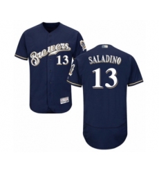 Men's Milwaukee Brewers #13 Tyler Saladino Navy Blue Alternate Flex Base Authentic Collection Baseball Player Jersey