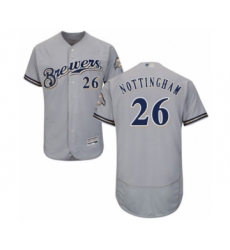Men's Milwaukee Brewers #26 Jacob Nottingham Grey Road Flex Base Authentic Collection Baseball Player Jersey