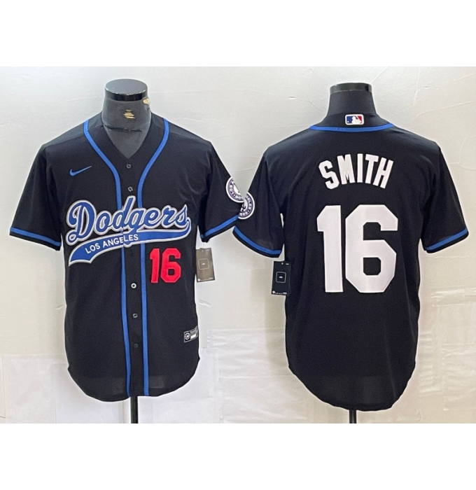 Men's Los Angeles Dodgers #16 Will Smith Number Black With Cool Base Stitched Baseball Jersey