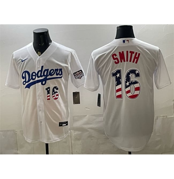 Men's Los Angeles Dodgers #16 Will Smith White USA 250 Fourth of July Home Stitched Baseball Jersey