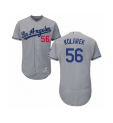 Men's Los Angeles Dodgers #56 Adam Kolarek Grey Road Flex Base Authentic Collection Baseball Player Jersey
