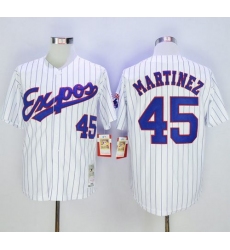 Mitchell And Ness 1982 Expos #45 Pedro Martinez White(Black Strip) Throwback Stitched Baseball Jersey