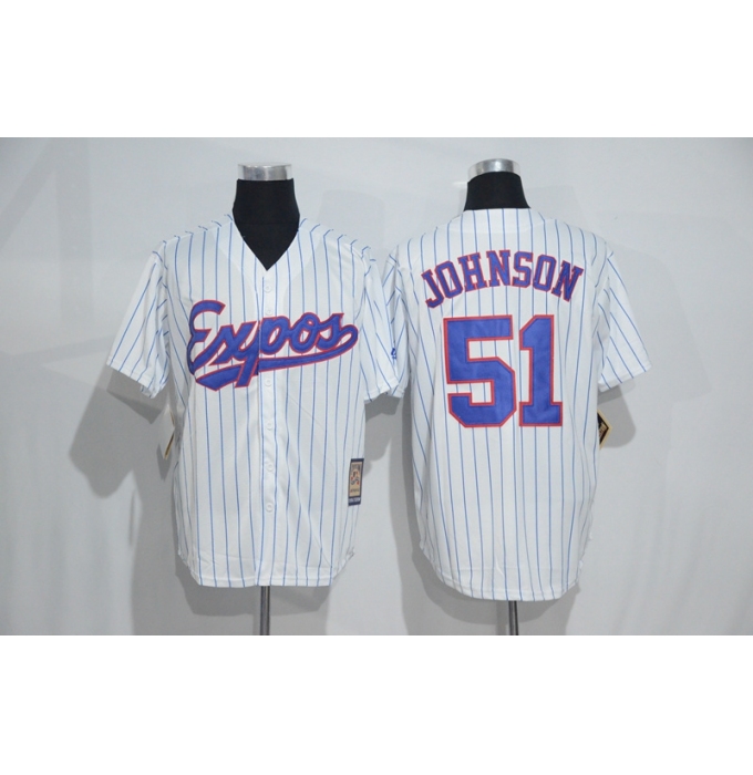 Mitchell And Ness Montreal Expos #51 Randy Johnson White Strip Throwback Stitched Baseball Jersey