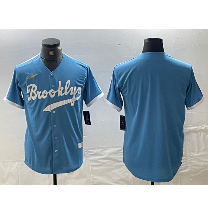 Men's Los Angeles Dodgers Blank Light Blue Throwback Cool Base Stitched Baseball Jersey