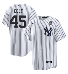 Men's New York Yankees #45 Gerrit Cole White 2024 World Series With Name Cool Base Stitched Baseball Jersey