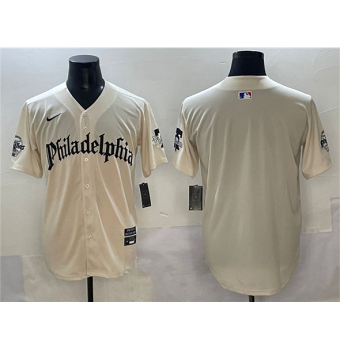 Men's Philadelphia Phillies Blank Cream Gothic Vapor Limited Stitched Jersey