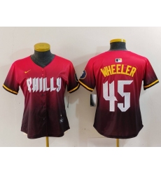 Women's Philadelphia Phillies #45 Zack Wheeler Red 2024 City Connect Limited Jersey