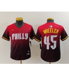 Youth Philadelphia Phillies #45 Zack Wheeler Red 2024 City Connect Limited Jersey