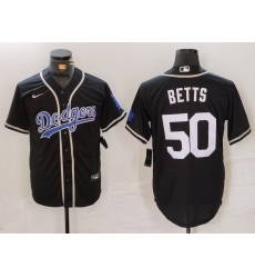 Men's Los Angeles Dodgers #50 Mookie Betts Black White Cool Base Stitched Jersey