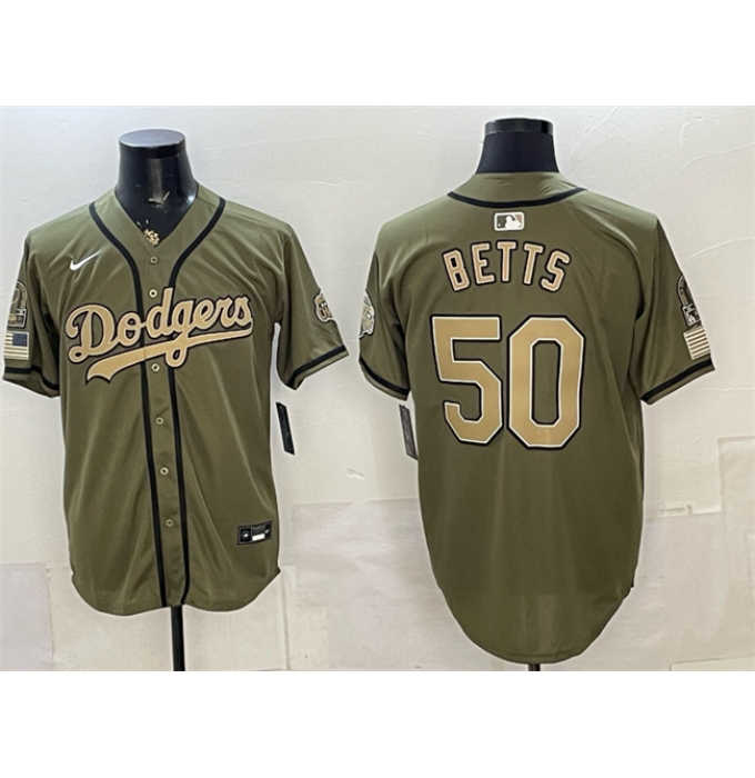 Men's Los Angeles Dodgers #50 Mookie Betts Olive 2026 Armed Forces Day Stitched Baseball Jersey