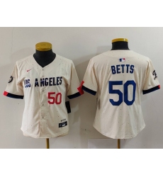 Women's Los Angeles Dodgers #50 Mookie Betts Number Cream 2024 City Connect Limited Stitched Jersey