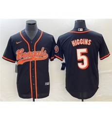 Men's Cincinnati Bengals #5 Tee Higgins Black Cool Base Stitched Baseball Jersey