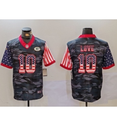 Men's Green Bay Packers #10 Jordan Love Camo USA Flag Limited Stitched Football Jersey