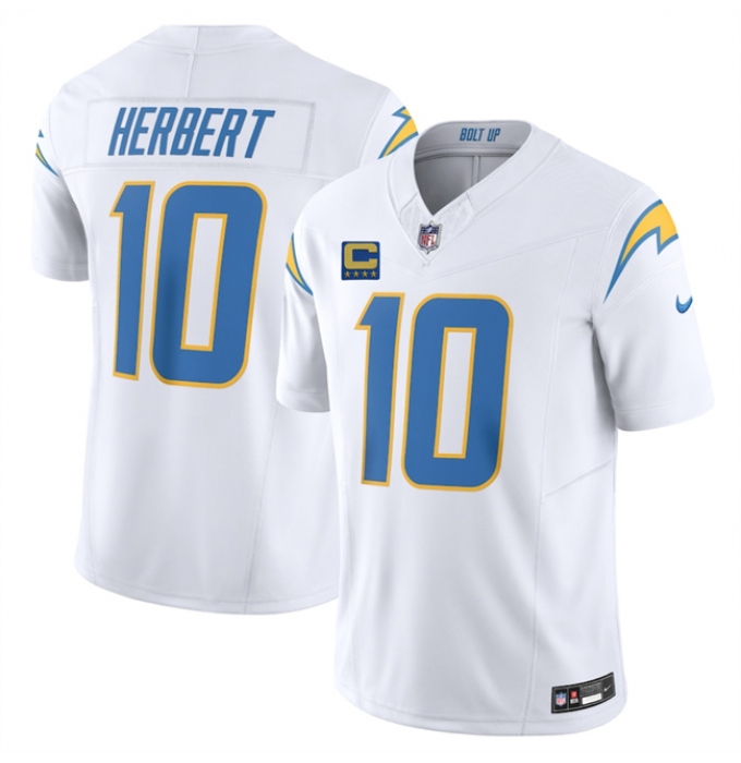 Men's Los Angeles Chargers #10 Justin Herbert White 2025 F.U.S.E With 4-Star C Vapor Limited Stitched Football Jersey