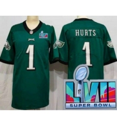 Women's Philadelphia Eagles #1 Jalen Hurts Limited Green Super Bowl LVII Vapor Jersey