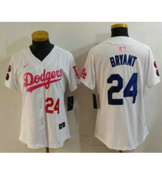 Women's Los Angeles Dodgers #24 Kobe Bryant Number White Pink With Limited Stitched Jersey