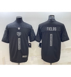 Men's Chicago Bears Blank #1 Justin Fields Black Reflective Limited Stitched Football Jersey