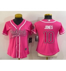 Women's New England Patriots #10 Mac Jones Pink With Patch Cool Base Stitched Baseball Jersey