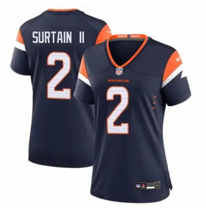 Women Nike Denver Broncos #2 Patrick Surtain II Navy Blue Vapor Limited Jersey