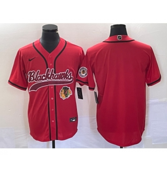Men's Nike Chicago Blackhawks Blank Red Cool Base Stitched Baseball Jersey