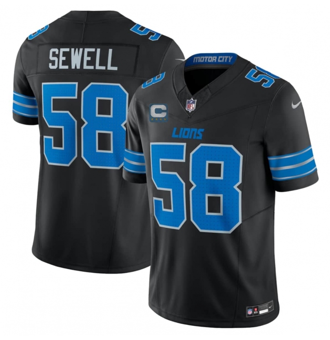 Men's Detroit Lions #58 Penei Sewell Black 2026 With 4-Star C F.U.S.E. Vapor Limited Football Stitched Jersey