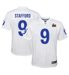 Youth Los Angeles Rams #9 Matthew Stafford White Nike Royal Super Bowl LVI Patch Jersey