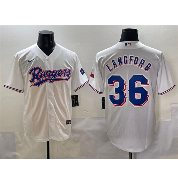 Men's Texas Rangers #36 Wyatt Langford White Cool Base Stitched Baseball Jersey