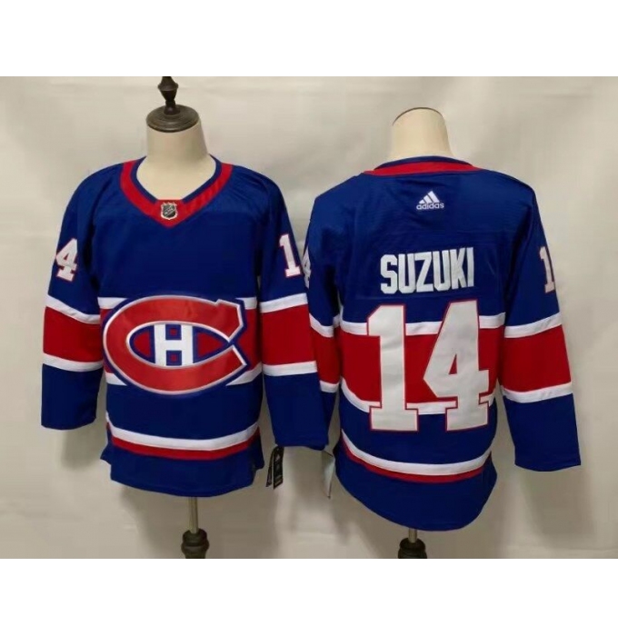 Men's Montreal Canadiens #14 Nick Suzuki Blue 2020-21 Reverse Retro Alternate Hockey Jersey