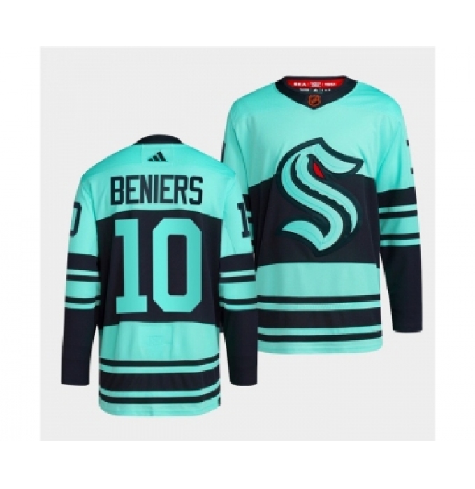 Men's Seattle Kraken #10 Matty Beniers Ice Blue 2022-23 Reverse Retro Stitched Jersey